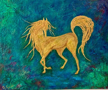 Load image into Gallery viewer, Golden Horse On Green 20x24