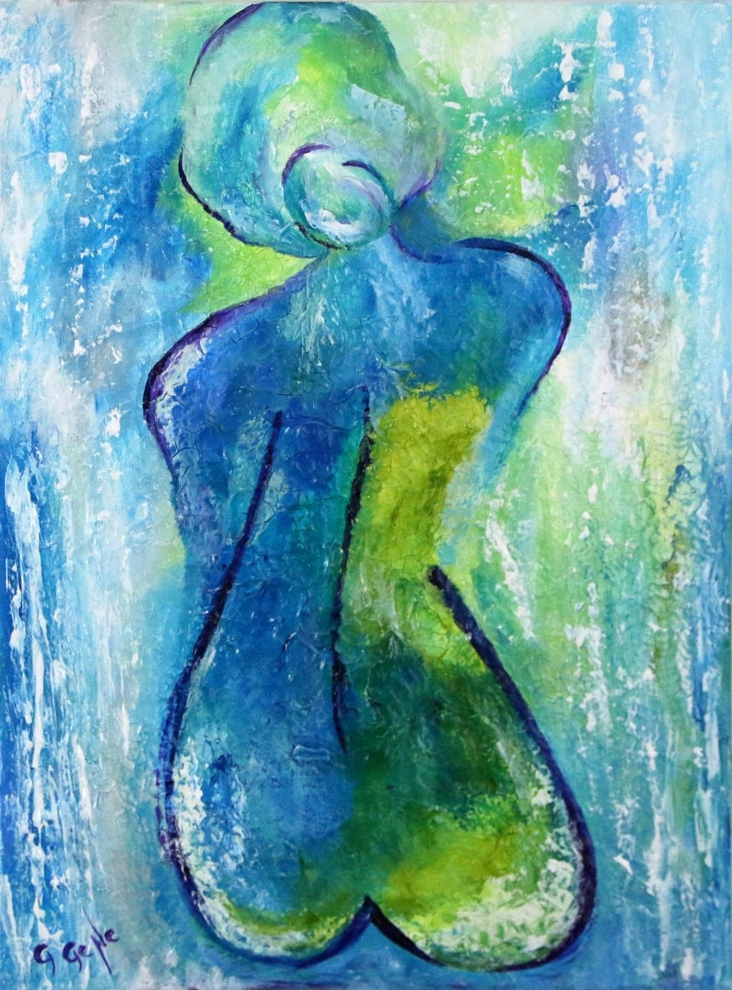 Aqua Girl in the Rain 18 x 24