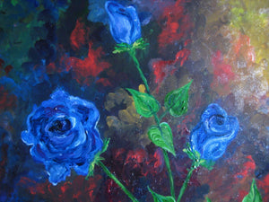Abstract Blue Roses in Oil 18x24
