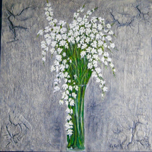 White Spring Blossoms 36x36 Custom Framed