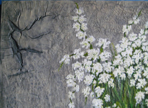 White Spring Blossoms 36x36 Custom Framed