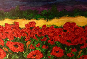 Textured Blue Mountains and Poppies 16 x 40