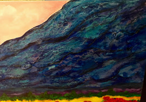 Textured Blue Mountains and Poppies 16 x 40